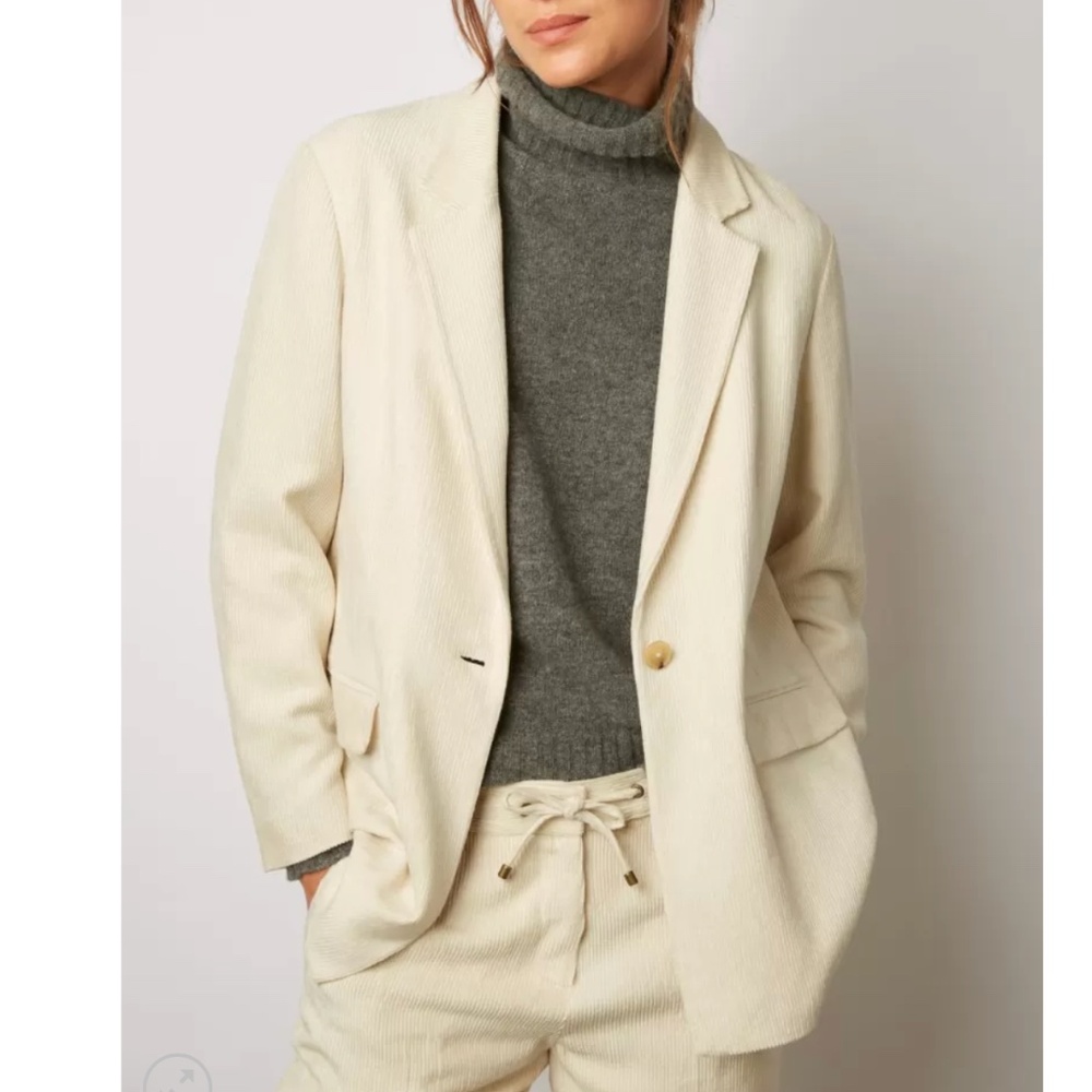 Gerard Darel Paris Ecru Relaxed Oversized Fit Corduroy Ribbed Velvet Blazer 36/4